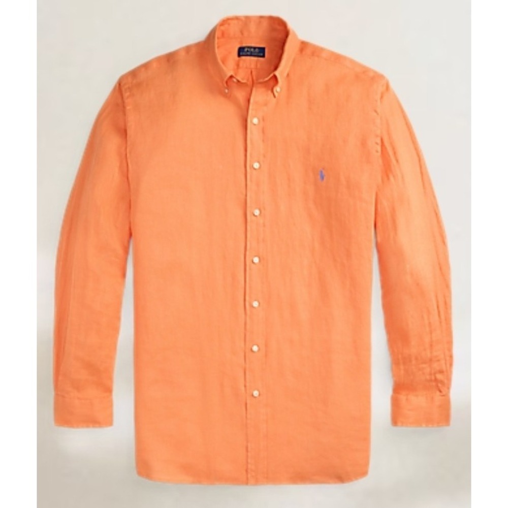 Polo Ralph Lauren 100% Linen Classic Orange Long Sleeve Lavender Pony XLT NWT